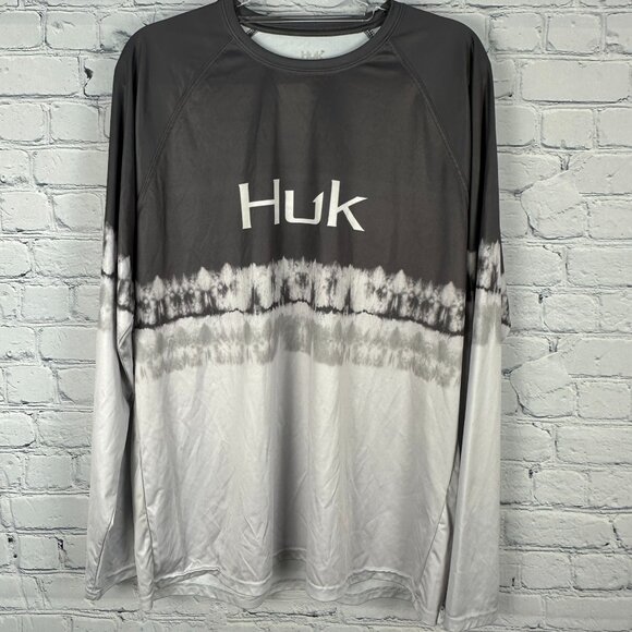 Huk Mens Salt Stripe Pursuit Performance Fishing Shirt, Size Large, Volcanic Ash - Picture 3 of 8